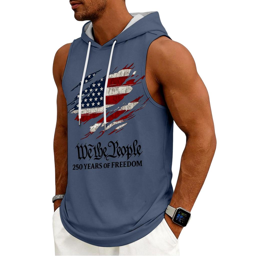 Men's Tank Top Gym Sleeveless Hoodie Shirt Washed Sports Muscle Shirts Fitness Vest With Hood