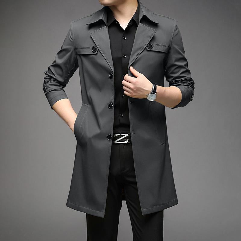 Men's Slim Fit Mid-Length Windbreaker Jacket, Korean Style Plus Size, M-8XL, for Casual or Business Wear, Ideal for Spring and Autumn.
