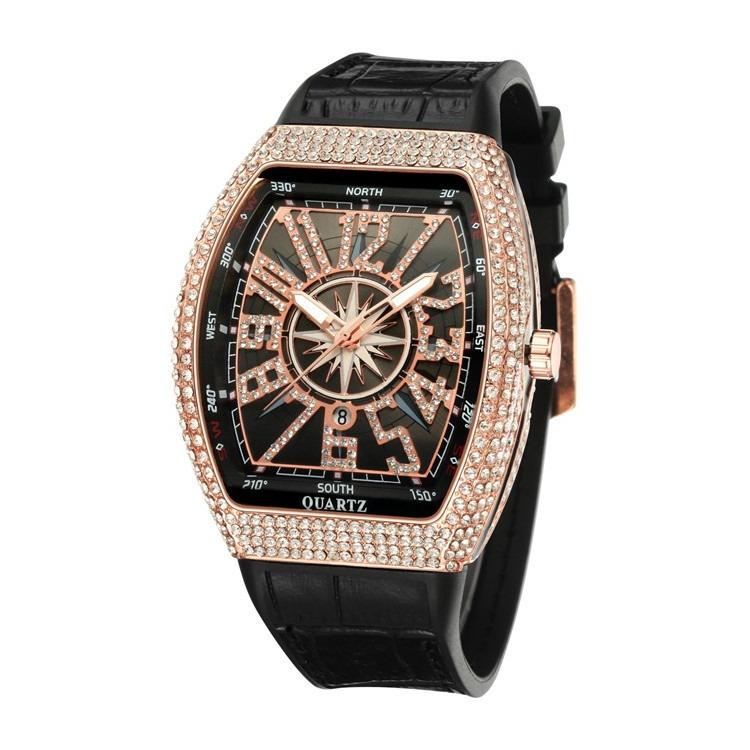 Men Wristwatch Automatic Quartz Clock Male Rhinestone Arabic Numeral Dial Watch