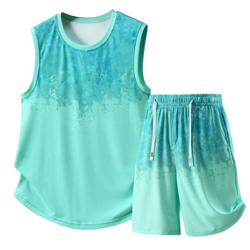 Men's Plus Size Tie-Dye Gradient 2-Piece Set, Waffle Knit Tank Top & Shorts (5XL-11XL)