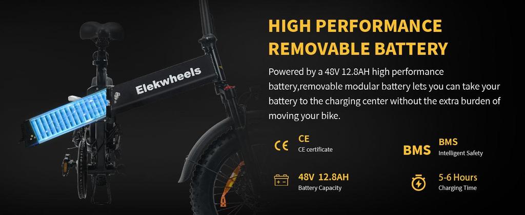 ElekWheels E5 750W Electric Bike - Foldable Fat Tire eBike with Dual Suspension, 50KM Range, LCD Display & Dual Disc Brake