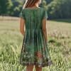 Women's Casual Fashion Round Neck Short Sleeve Retro Printed Midi Dress
