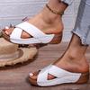 Comfortable Wedge Sandals  Retro Summer Half Slippers with Thick Sole and Crisscross Straps, Open Toe, Mid-Heel, PU Cover