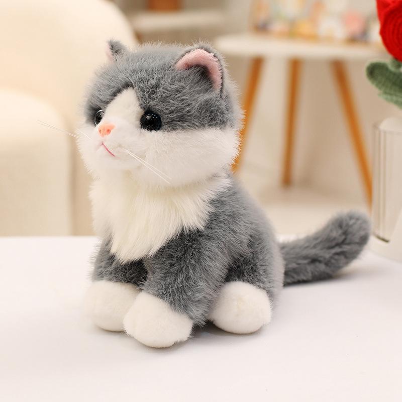 Cute simulated sitting kitten doll plush toy white cat cow cat doll girl rag doll