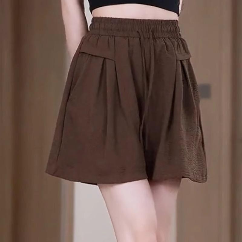 Silk Elastic Waist Wide-Leg Shorts Summer High Waist Drape Korean Casual Loose Soft Women's Shorts