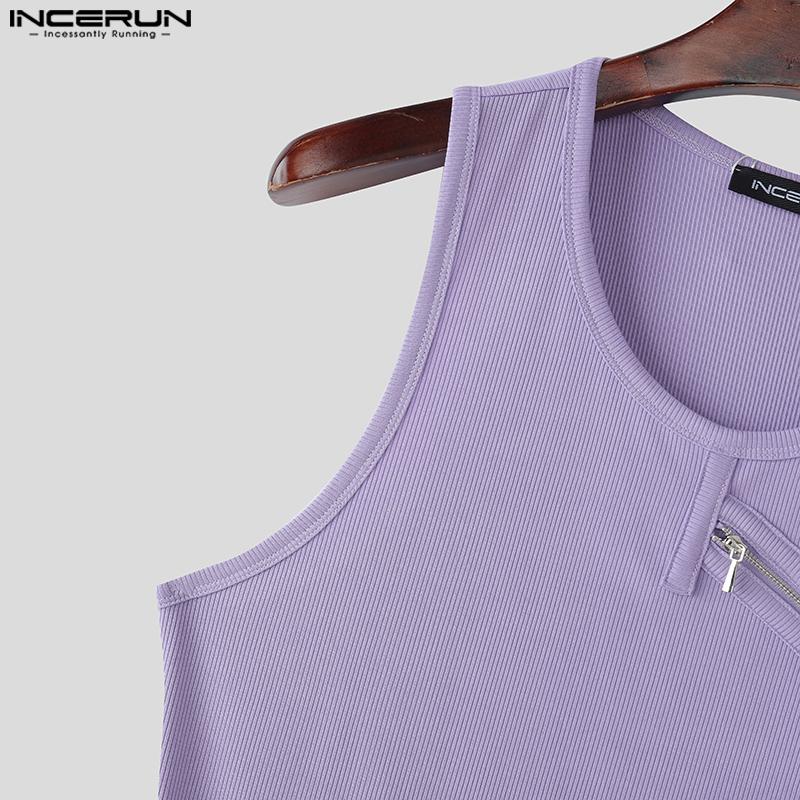 INCERUN Herren Rundhals Ärmellos Reißverschluss Lässig Gerippt Gestreift Tanktops