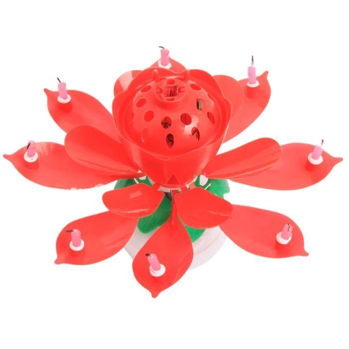 Bougie Musical bougie d'anniversaire Rotative en Forme de Fleur Lotus Light - rouge
