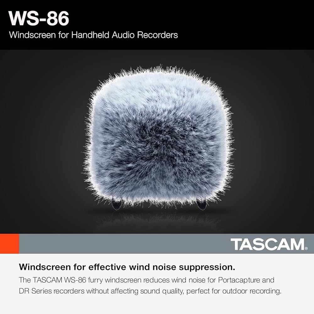 TASCAM WS-86 Portacapture/DR Series Windscreen, Microphone Windshield for Field Recording, Portable Recorders, and Handheld Recorders