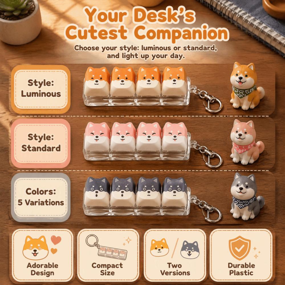 Cute 4-Key Clicker Keychain Small Size Mechanical Switch Keyboard Shiba Inu Fidget Pendant Office
