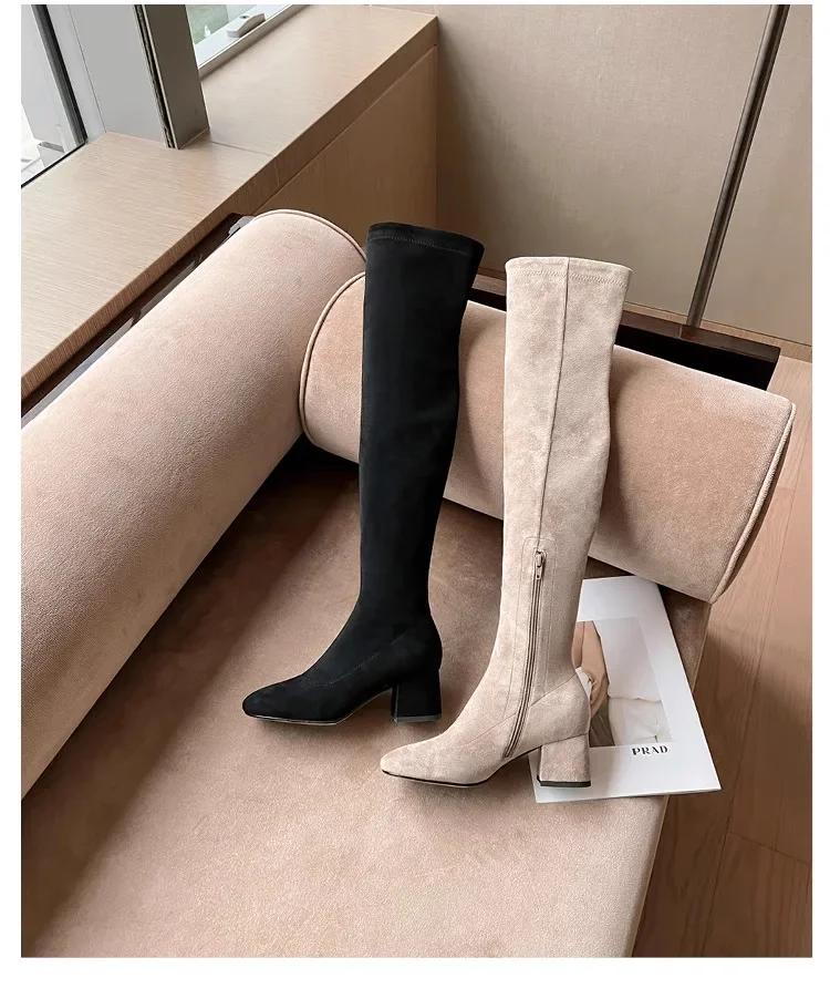 Elastic Long Faux Suede Boots Woman Over-the-knee Boots Casual Black Platform Shoes for Women Autumn Ladies Bottes