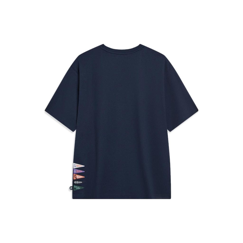 Li-Ning Badfive Letter Architecture Print Loose Short Sleeve T-Shirt Unisex Tops Deep-Navy-Blue AHST515-6