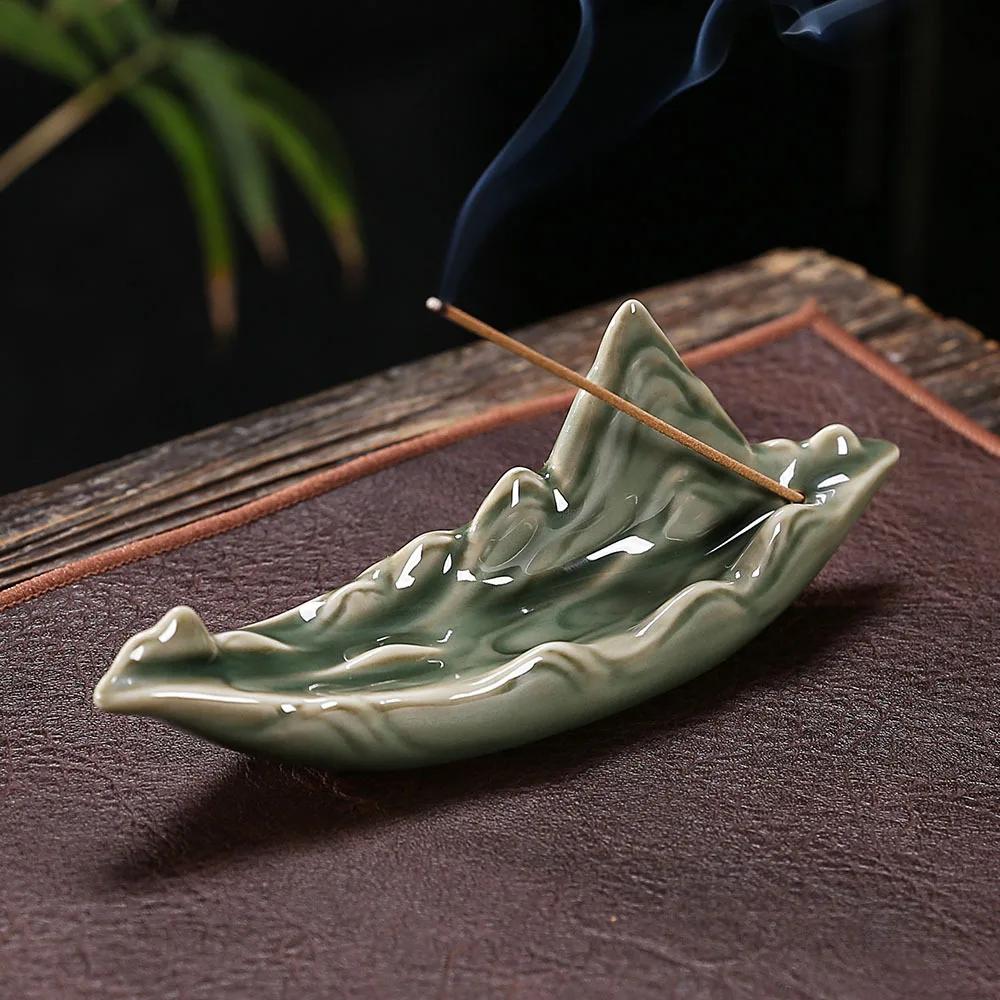 1pc,Elegant Ceramic Incense Stick Holder with Lotus Leaf and Mountain Water Design for Home and Office Decor (Without Incense)