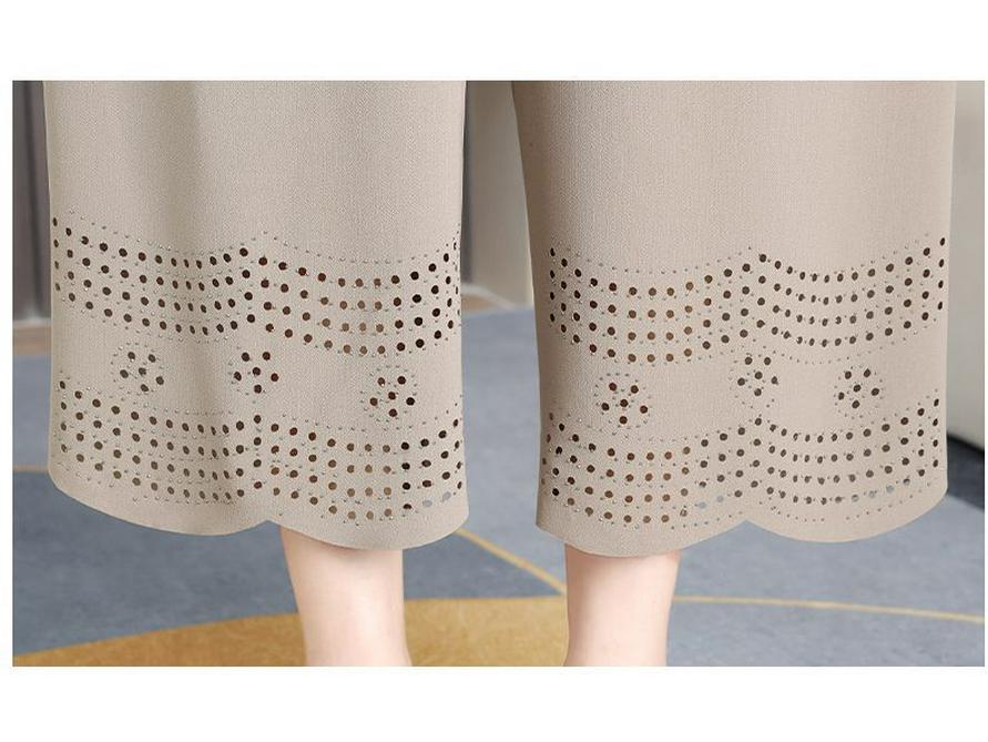 Summer Chiffon Wide-Leg Pants for Middle-Aged Women - Plus Size, Lightweight Nine-Point Style