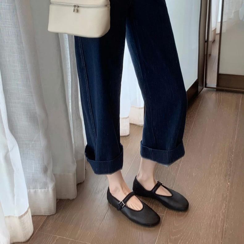 Sheepskin version~ French one-word buckle soft-soled round head shallow mouth Mary Jane single shoes women's genuine leather flat-soled small leather
