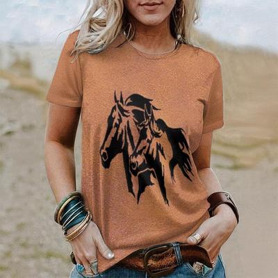 Letnie Koszulki Damskie Vintage z Nadrukiem 3D Konia Streetwear Casual Moda Y2k Koszulka z Krótkim Rękawem Dekolt O Odzież