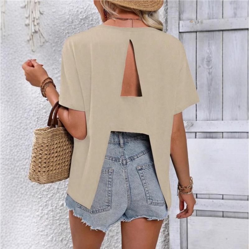 Fashion Casual Back Split Women's T-Shirt New Short Sleeve Top