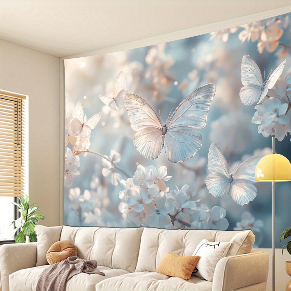 1 piece peony butterfly tapestry, polyester fabric, machine washable, suitable for living room, bedroom, office decoration