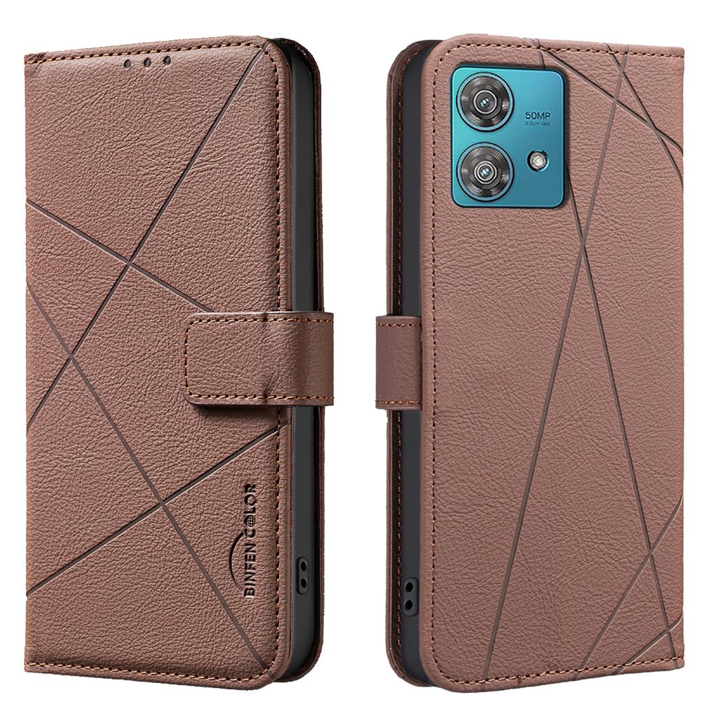 For Motorola Edge 40 Neo 5G Case BINFEN COLOR BF35 Geometry Imprinted Leather Phone Cover RFID Blocking Wallet Stand