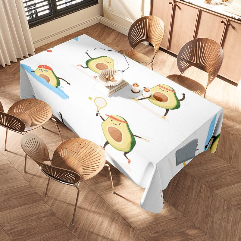 Colorful Avocado Tablecloth Design for Dining Room Decoration Rectangular Home Textiles Made from 100% Cotton Fabric (White)