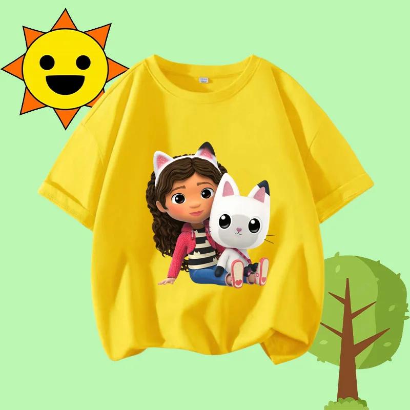 Disney Princess Cartoon Print Cute and Trendy Sports Shirt for Girls, Summer T-shirt Gabby Children's Crew-neck Short-sleeved