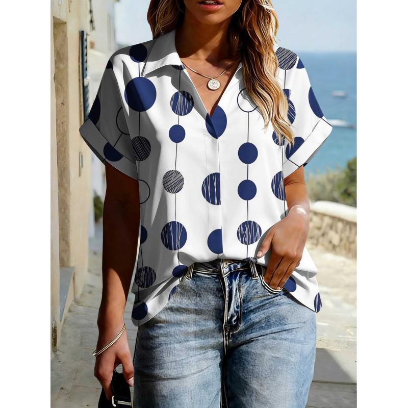 Floral Print Womens Loose Fit Short Sleeve V-Neck Top - Sleeveless Button-Free Casual Shirt Street Style