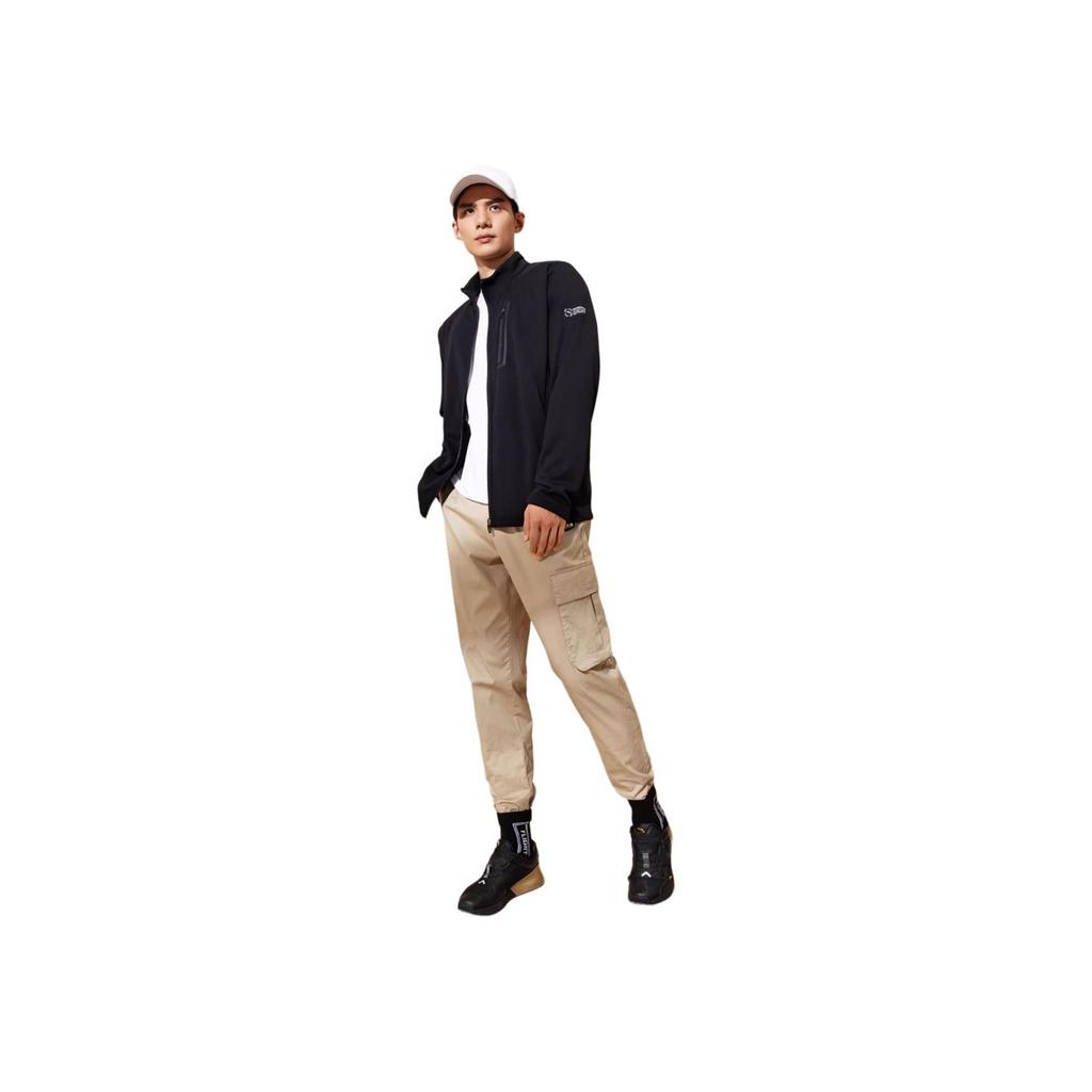 Anta Solid Color Zipper Stand Collar Long Sleeve Fleece Jacket Men Jacket Black 952237736-3