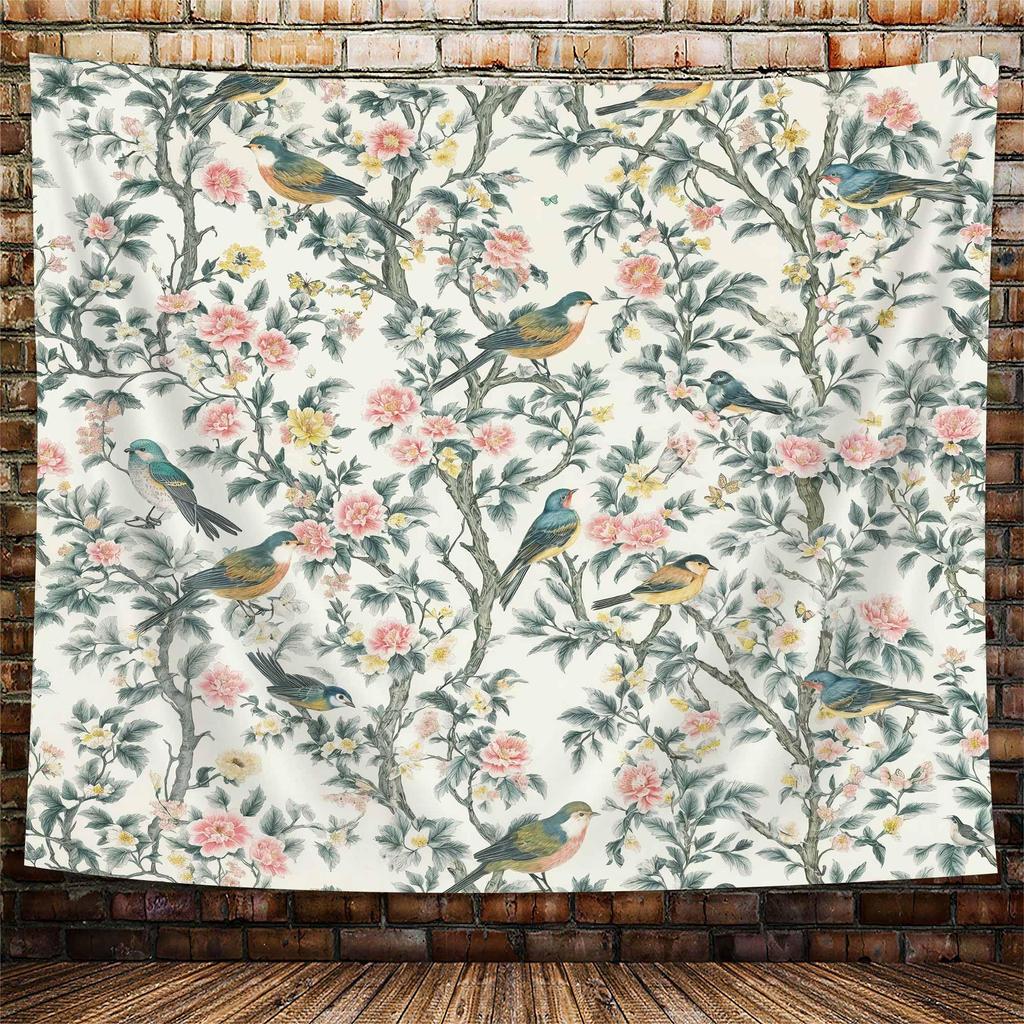 Blue White Floral Tapestry,Natural Aesthetics Elegant Tapestrie,Modern Flower Painting Wall Hanging,Watercolor Aesthetic Art