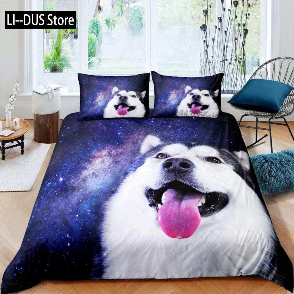 Copripiumino Husky Cucciolo Animale Domestico Fiore Floreale Giungla Paesaggio Naturale Set Biancheria da Letto Animali Carini Poliestere Matrimoniale Queen King Copripiumino