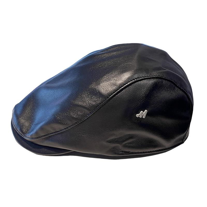 Autumn and winter new PU leather forward hat children's casual peaked hat British retro detective hat sun protection shade gentleman hat