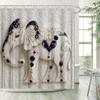 Ornate Elephant Shower Curtain, Golden & Blue Patterns On White Polyester,12 Hooks, Baroque Victorian Bath Decor