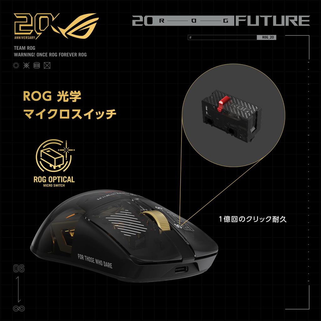 ASUS ROG Harpe II Extreme Edition 20 Gaming Mouse 20th Anniversary Design Shape developed in collaboration with esports players Premium accessories