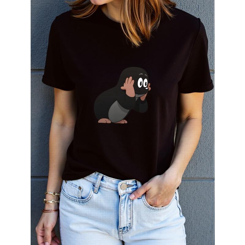 

European size Women S Short-Sleeve Round-Neck T-Shirt with a Casual Sports Cartoon Print, Suitable for Women S Athletic Wear. 4XL