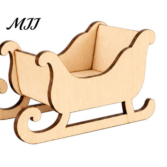 Creative Painting Project for Christmas Wooden Elk and Sleigh Tabletop Ornament, DIY Wood Art Craft Natural Gift Children Festive Holiday Decoration,