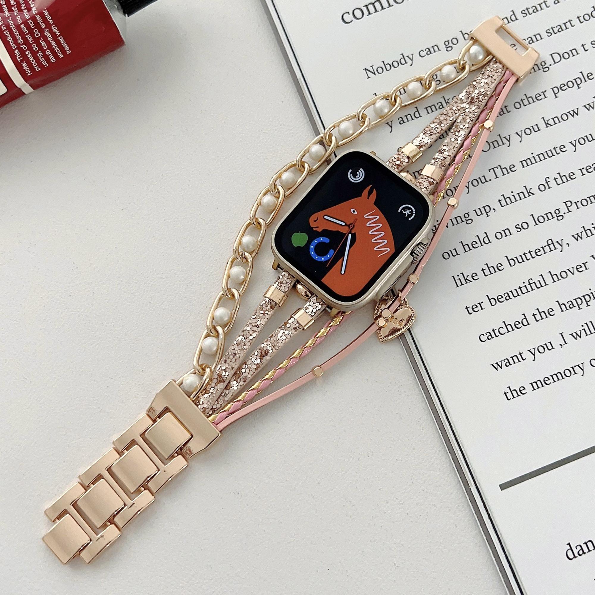 

Ремінець для Apple Watch Series 10 42мм/9 8 7 41мм/SE (2023) SE (2022) SE 6 5 4 40мм/3 2 1 38мм Металевий Шкіряний Ремінець Браслет з Підвіскою-Серцем Rose Gold