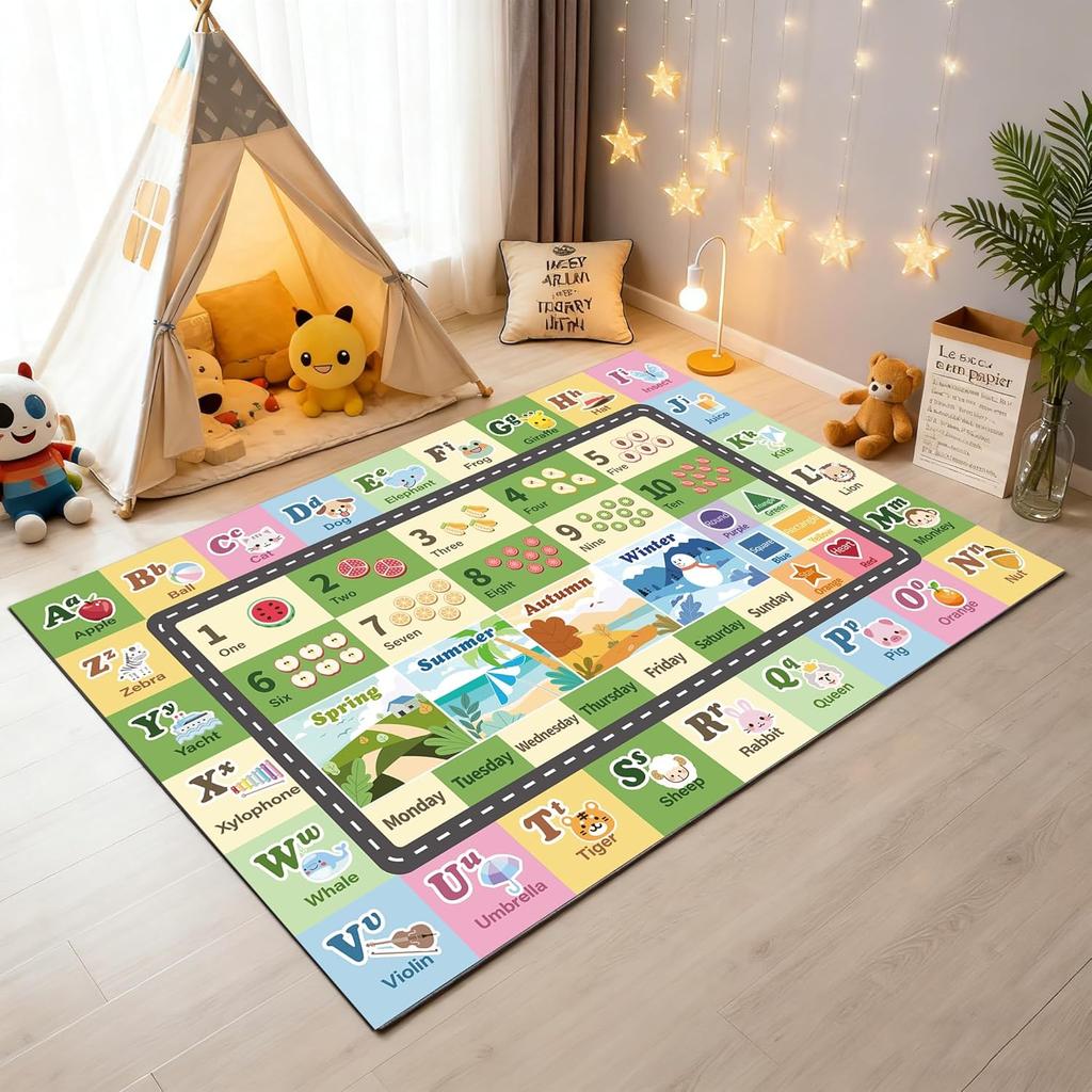 Bunte ABC 123 Teppichmatte - Kinder Lernschlafzimmer Spielzimmer Teppich Dekoration Bildung Buchstaben Tier Muster Teppich