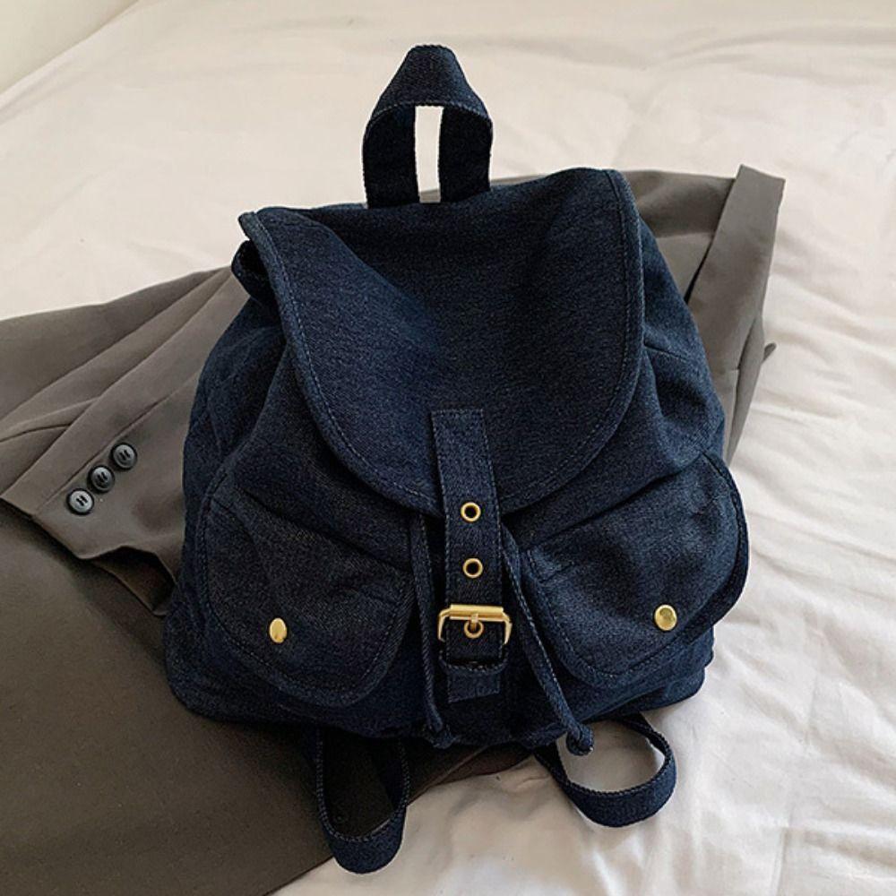 Korean Style Denim Drawstring Backpack Large Capacity Girl Travel Rucksack Women/men
