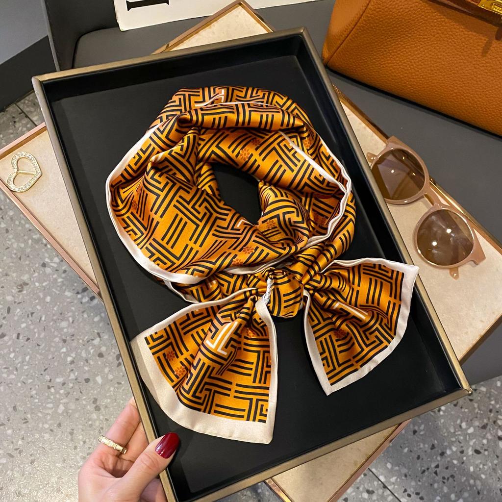 Luxury Women Elegant Boho-Chic Print Scarf Headband Neckerchief Foulard Female Hair Scarfs Neck Tie Skinny Scarves Soft Satin
