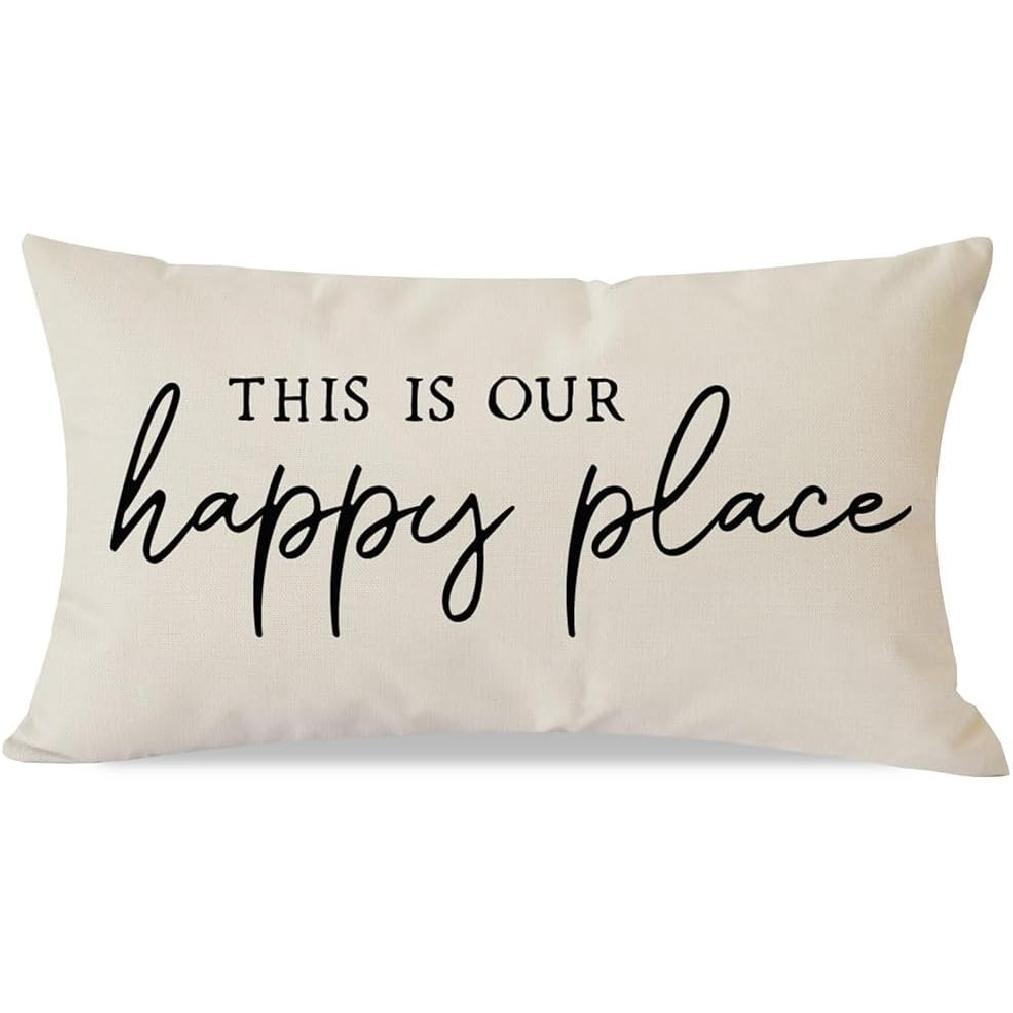 PANDICORN This Is Our Happy Place Pillow Covers 12x20 Inch Modern Farmhouse Outdoor Decorations Lumbar Decorative Throw Pillows Cases Cushion Covers