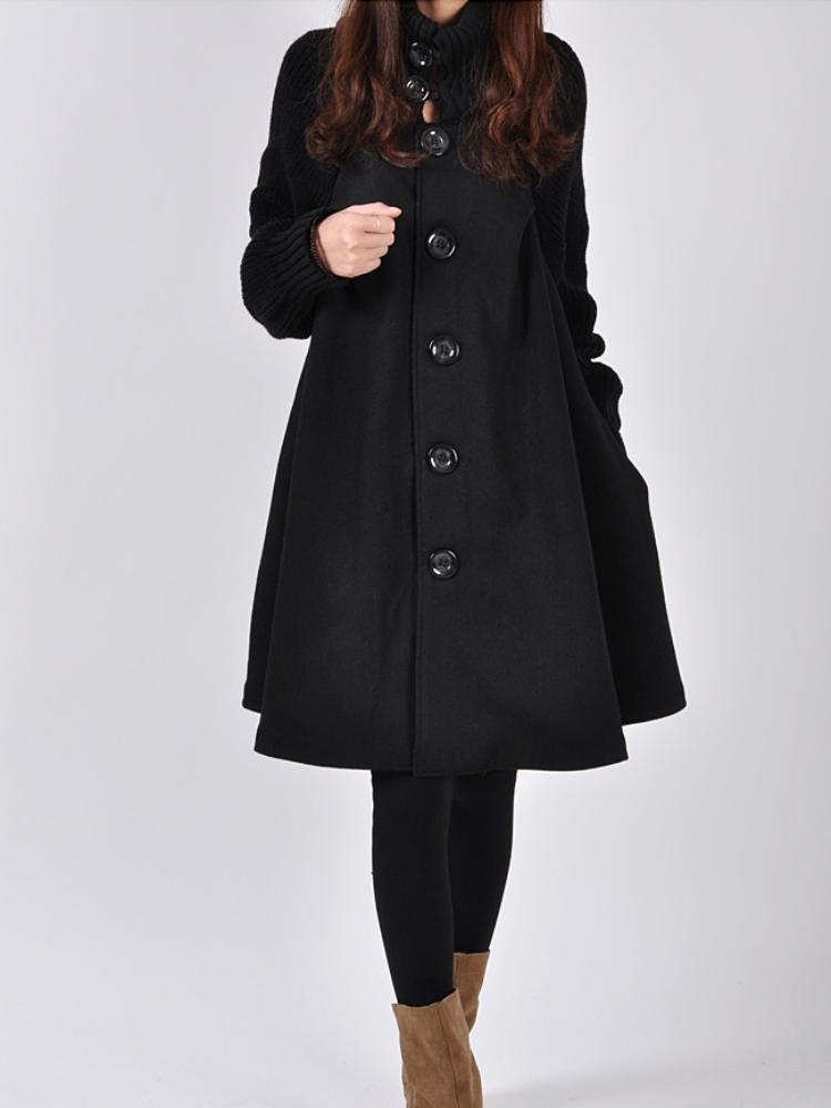 Autumn and Winter New Solid Color Plus Size Women's Button Up Version, Medium To Long Loose Coat, Cloak, Windbreaker