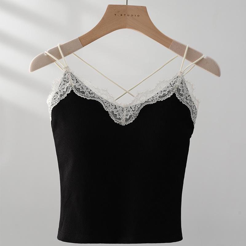 Spitze Spitze Trägertop für Frauen, zum Tragen von Frühlingsanzügen für Frauen mit Slim Fit, mit Brustpolstern und schönem Rücken-Basisband-Top