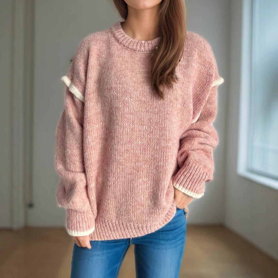 Autumn and Winter New Product Splicing Casual Women's Sweater Lazy Style Round Neck Loose and Versatile Thick Warm Hoodie 3599