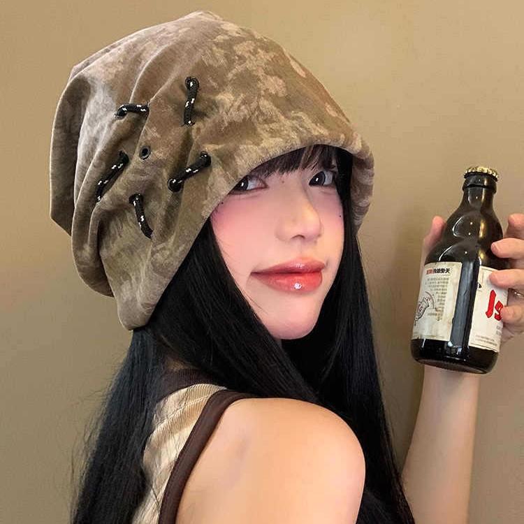 Amerikanischer Retro Ödland Stil Stapelmützen mit vielseitigen Gesichtern für Herbst und Winter Kleine Tinten Kalte Mützen für große Köpfe und winddichte Kopfmützen Trendy