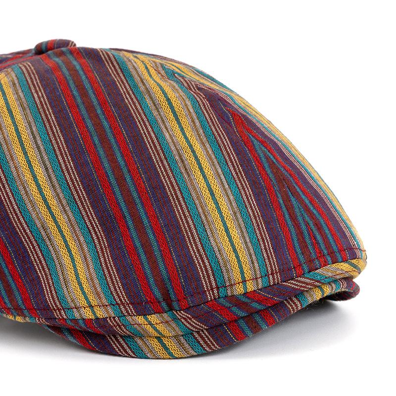 Retro Beret Women's Spring Autumn Thin Striped Forward Hat Men Sunshade Sun-Proof Painter Hat