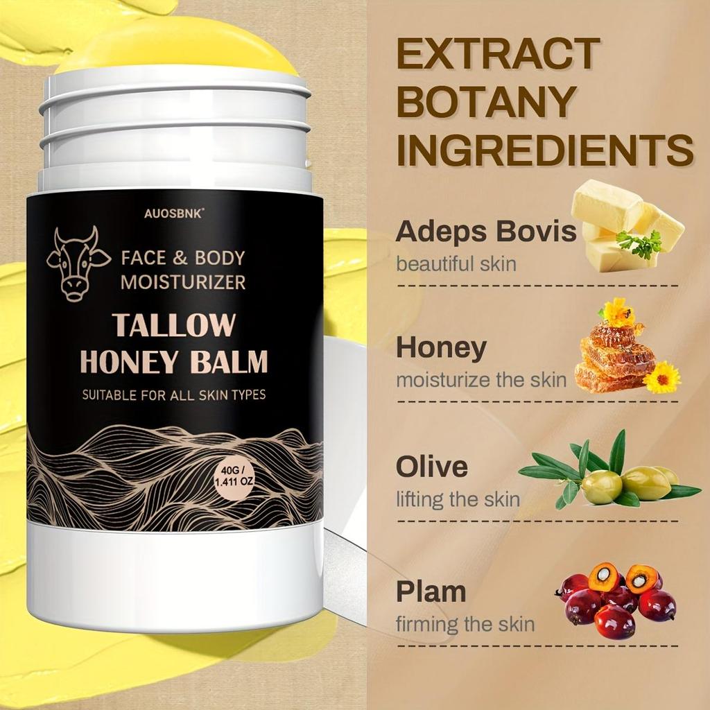 Talg Honig Balsam mit Honig & Olivenöl, Tief feuchtigkeitsspendende Creme für Gesicht, Körper & Hände, Beruhigt trockene, empfindliche Haut, Ganz natürlich - 40g