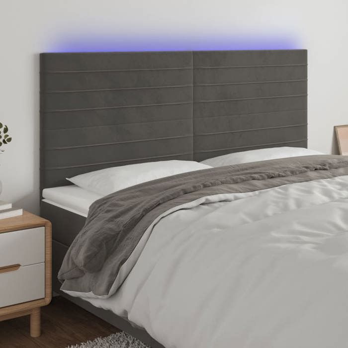 VidaXL Tête de Lit à LED Meuble de Chambre à Coucher Accessoire de Lit Double Tête de Cadre de Lit Intérieur Gris Foncé 3122625