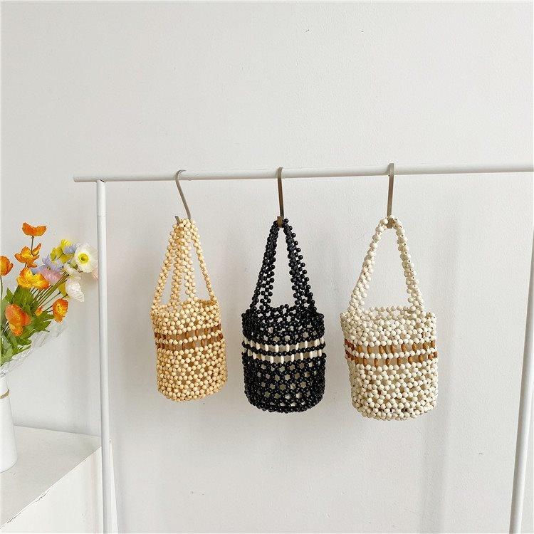 Stylish Summer Bucket Bag In Knitted Design Featuring Unique Colorful Beads