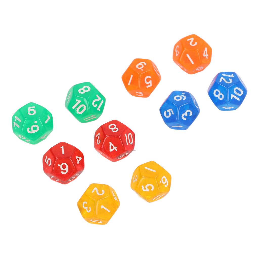 40Pcs 12 Sided Transparent Dice Waterproof 5 Colors Translucent Dice for Board Games and Teaching