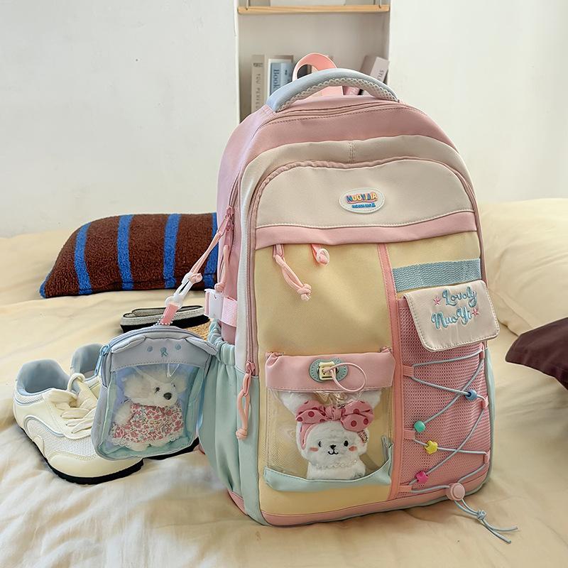 Japanese ins new high-value fresh and sweet contrast patchwork backpack junior high and high school students light travel backpack