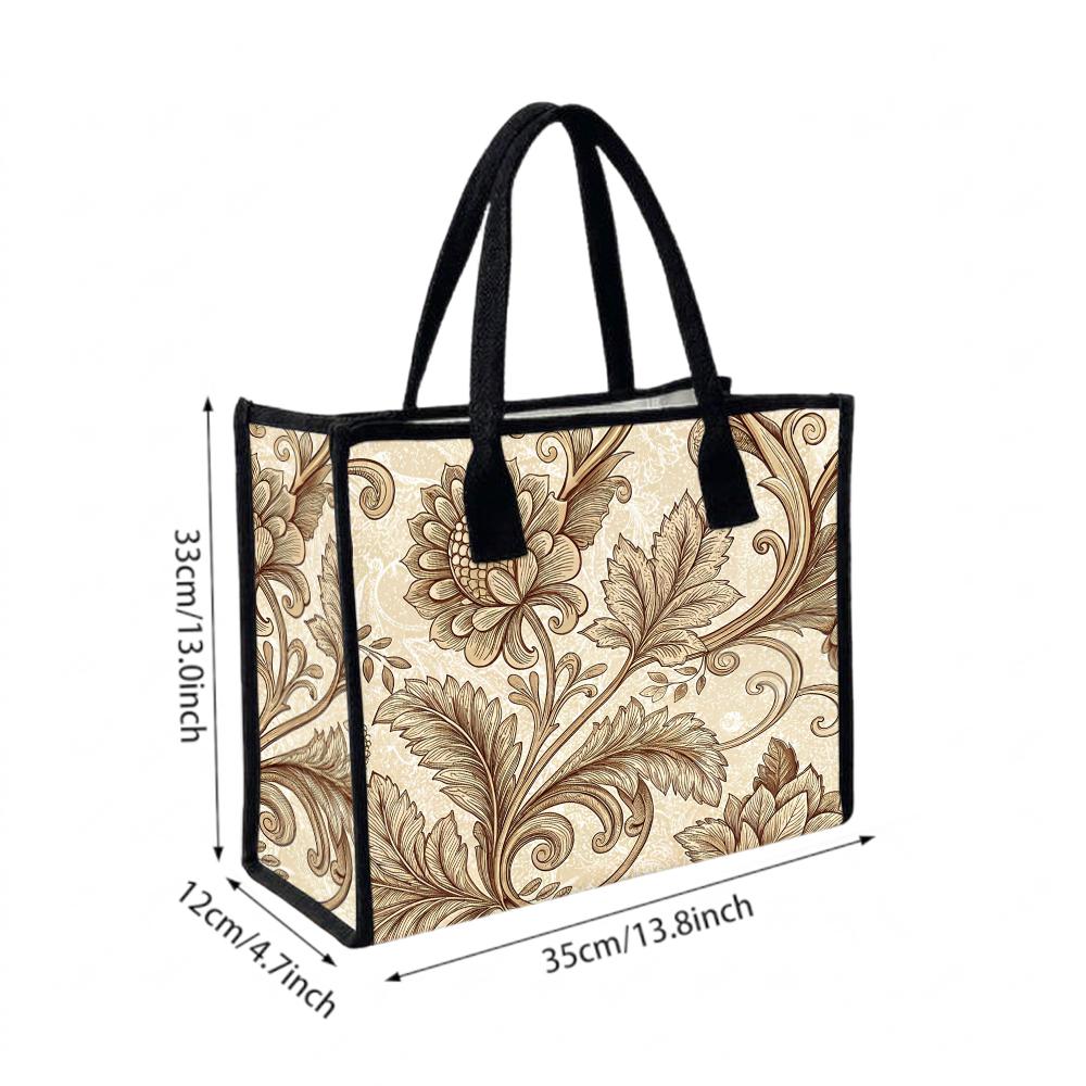 Vintage Floral Pattern Tote Bag Stylish Casual Daily Carry Handbag For Women Shopping Commute Portable