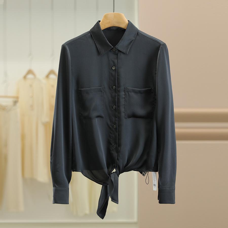 

Wei Mei Elegant Tie-Waist Solid Color Slimming Shirt for Women - Autumn Collection Large